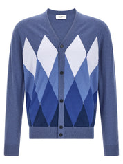 Ballantyne Argyle Cardigan — Men's Knitwear (Blue)