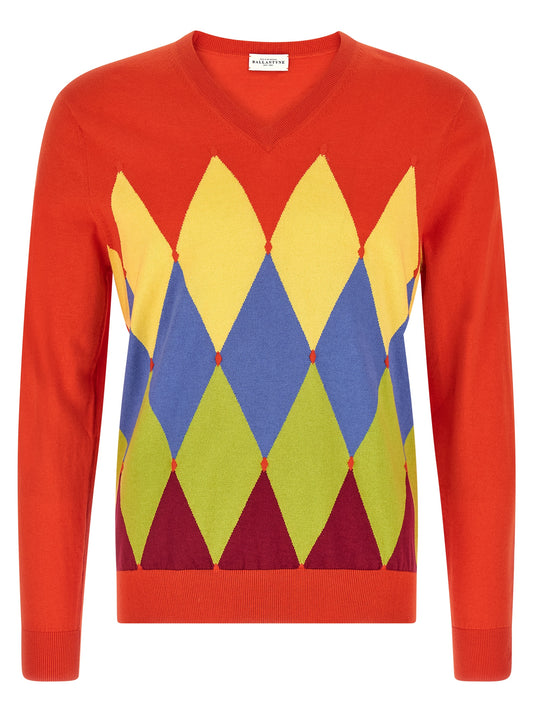 Ballantyne Argyle Sweater — Men's Red Knitwear