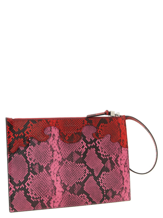 Ganni Fairy Pouch Clutch — Fuchsia Snake-Print