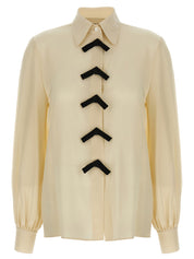 Valentino Garavani Bow Shirt — Beige Silk-Blend Top