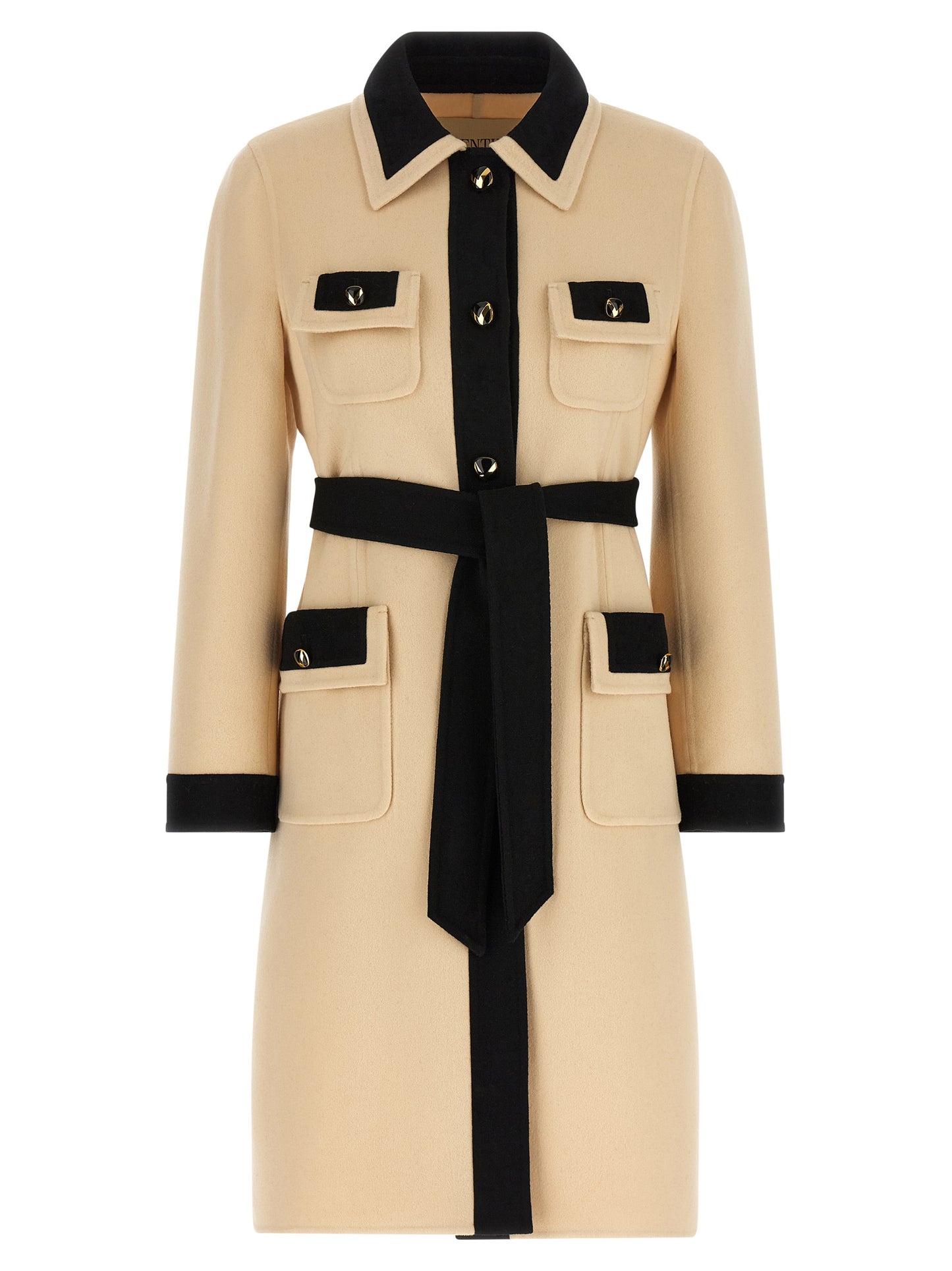Valentino Garavani Wool Coat — Midi Wrap Coat, White/Black