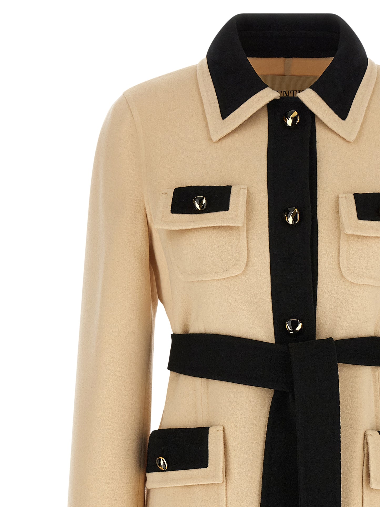 Valentino Garavani Wool Coat — Midi Wrap Coat, White/Black