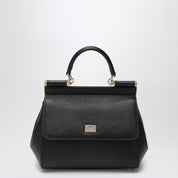 Dolce & Gabbana Medium black Sicily Hand Bag in hammered leather