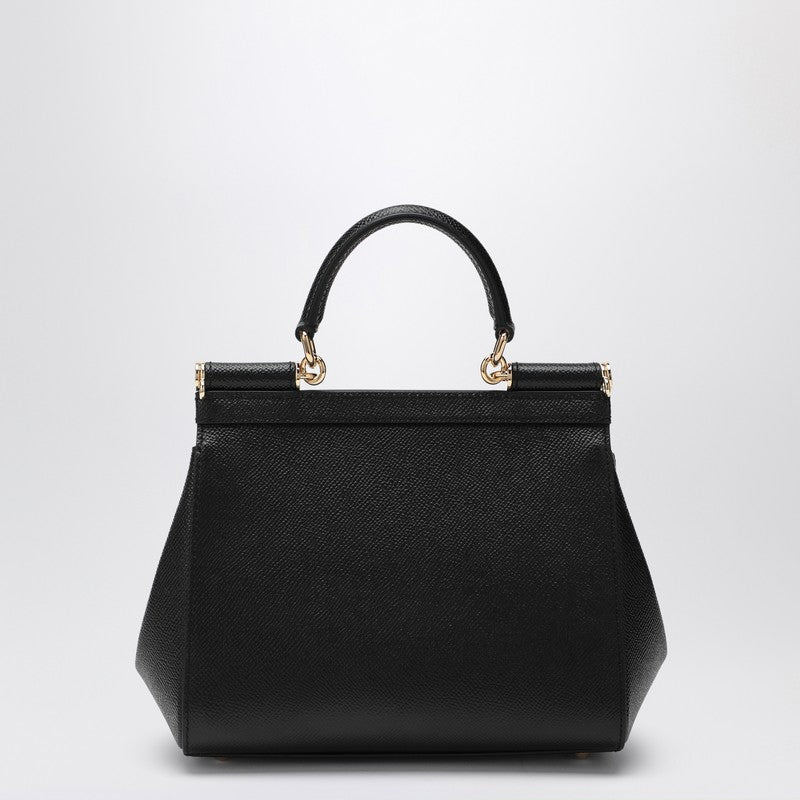 Dolce & Gabbana Medium black Sicily Hand Bag in hammered leather