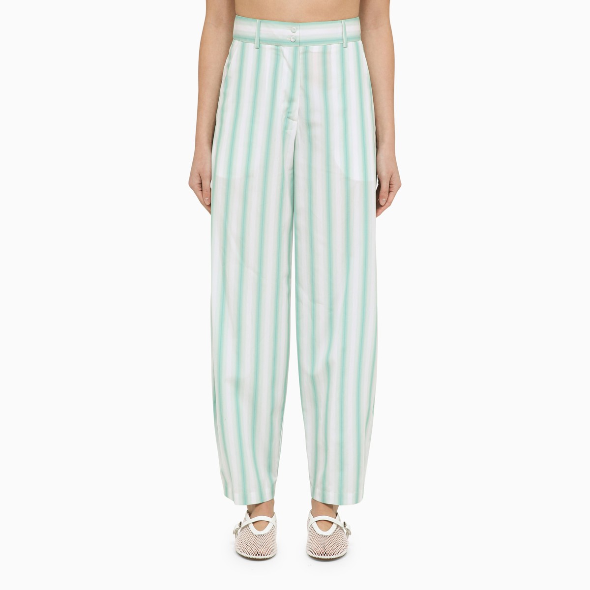 Margaux Lönnberg Beatty striped cotton trousers — high‑waist green