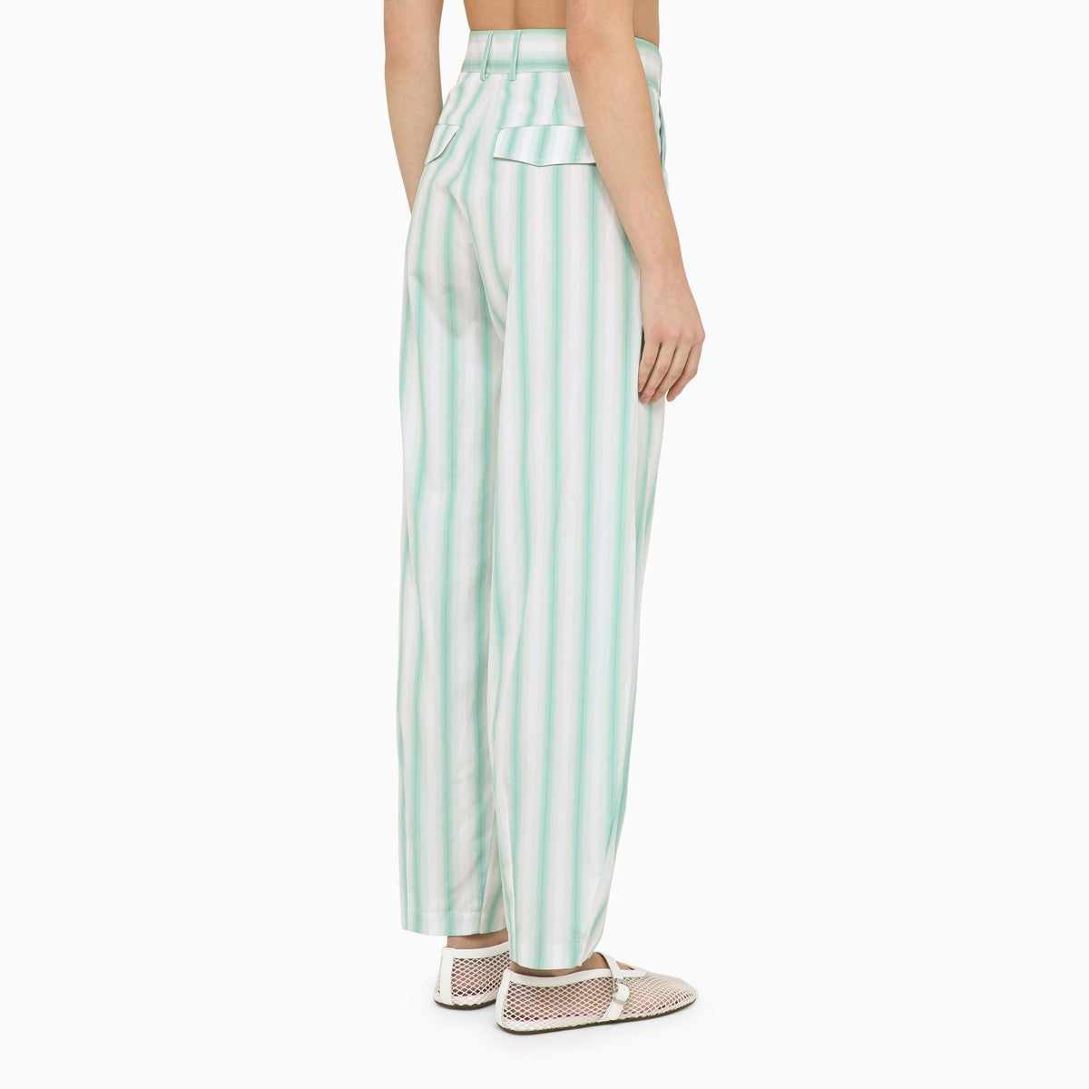 Margaux Lönnberg Beatty striped cotton trousers — high‑waist green
