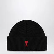 Ami Paris Black Ami de Coeur wool beanie