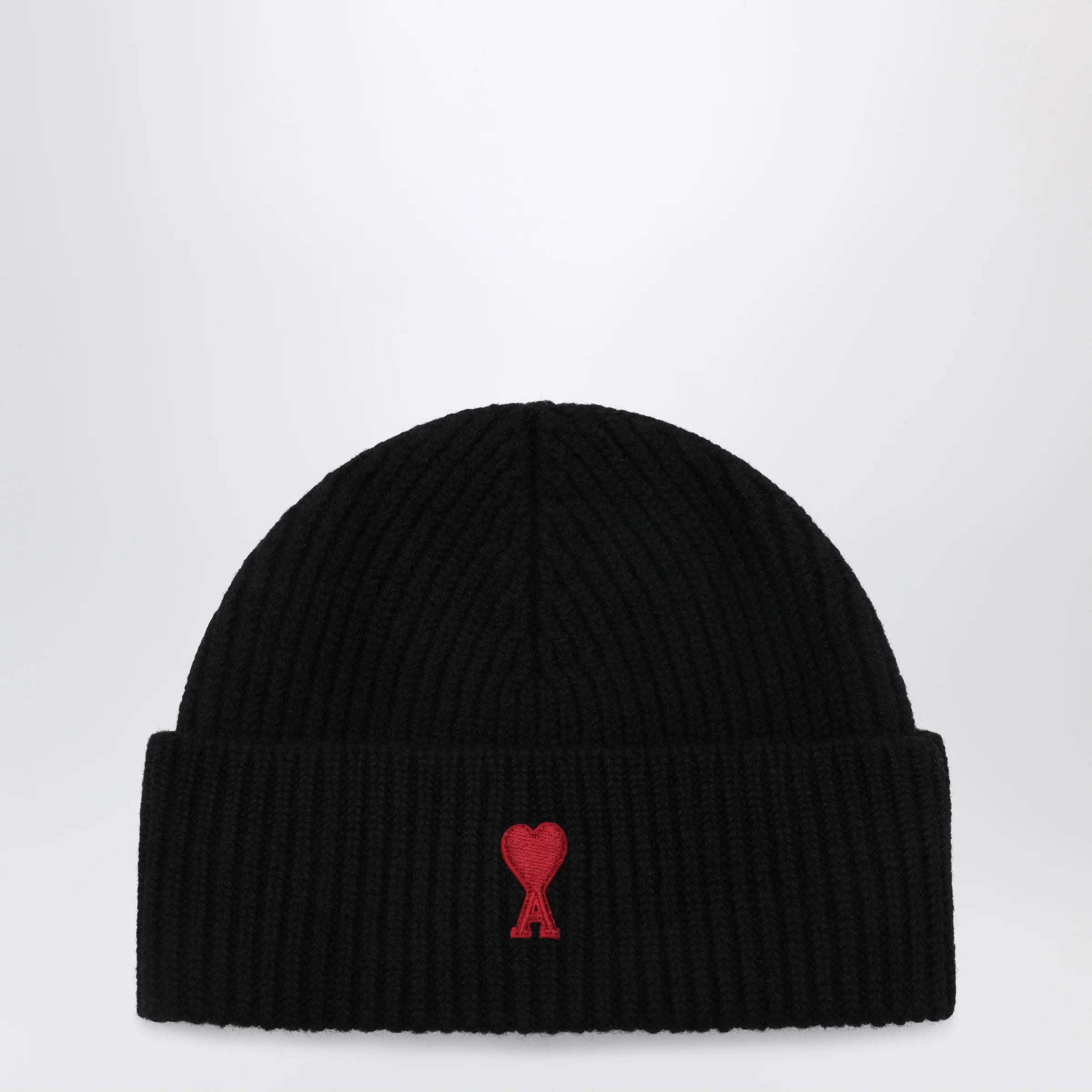 Ami Paris Black Ami de Coeur wool beanie