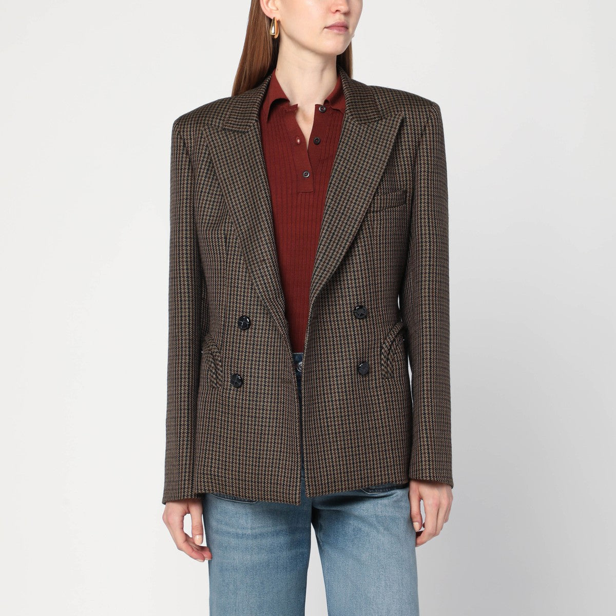 Blazé Milano Brown wool pied de poule double-breasted blazer