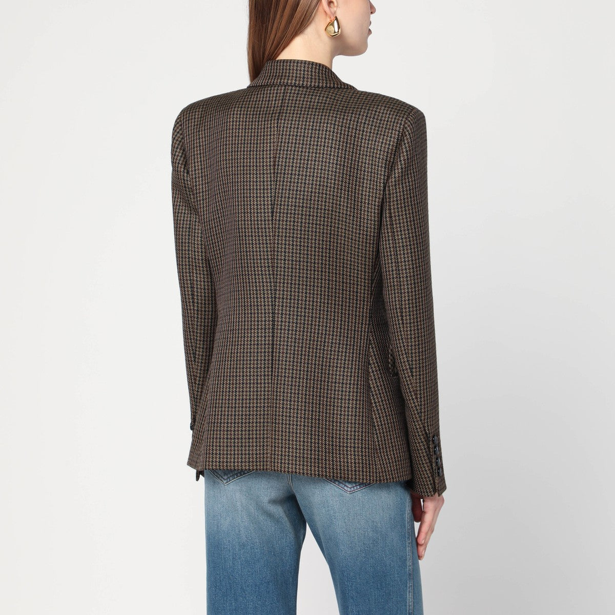 Blazé Milano Brown wool pied de poule double-breasted blazer