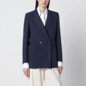 Blazé Milano Navy blue double-breasted jacket in linen and silk