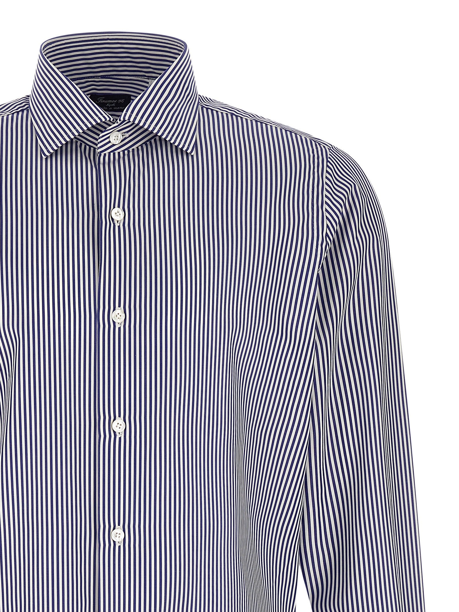 Finamore Napoli Shirt - Striped Cotton Poplin, Blue