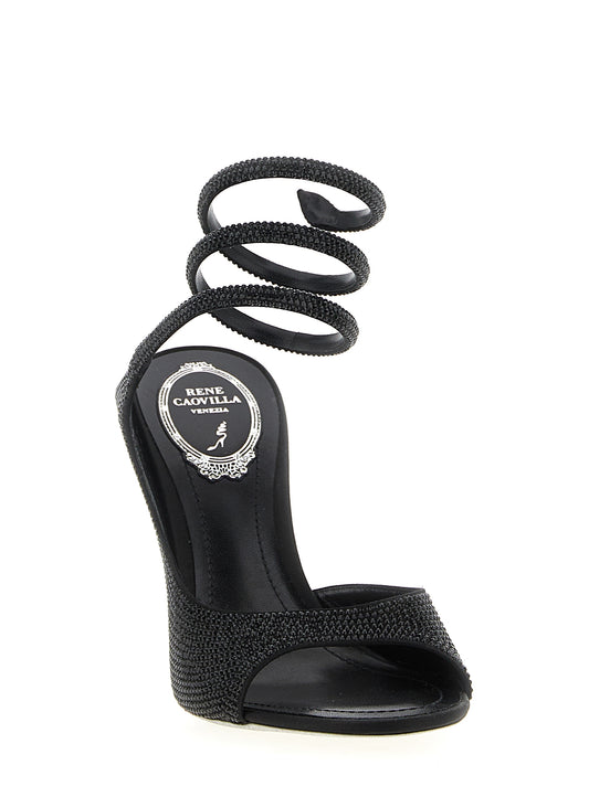 René Caovilla Sandals — Audrey Satin Rhinestone Heels
