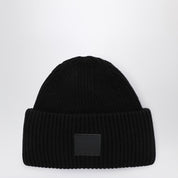 Acne Studios Black large face logo beanie - Yak