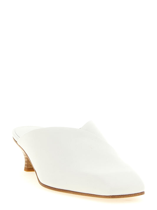 Vicini Lavenue Sabots Pumps — White Leather Heels