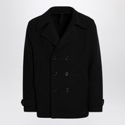 Harris Wharf London Black peacoat in boiled wool