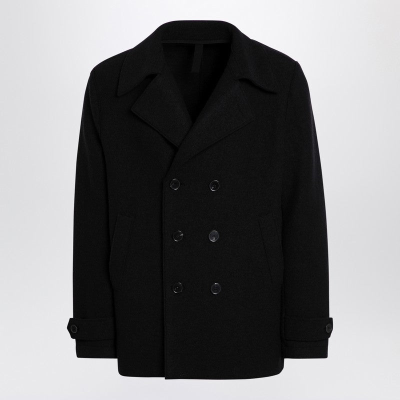 Harris Wharf London Black peacoat in boiled wool