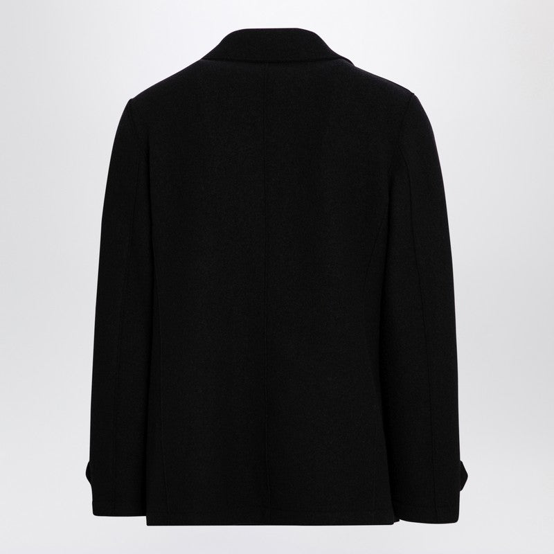 Harris Wharf London Black peacoat in boiled wool
