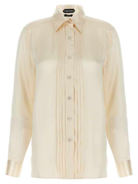 Tom Ford Pleated Plastron Shirt — Women's Silk Shirt