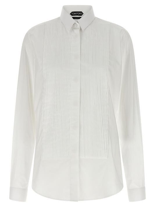 Tom Ford Plastron Shirt — White Cotton Poplin