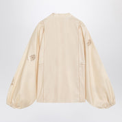 Max Mara ivory cotton satin shirt — embroidered balloon sleeves