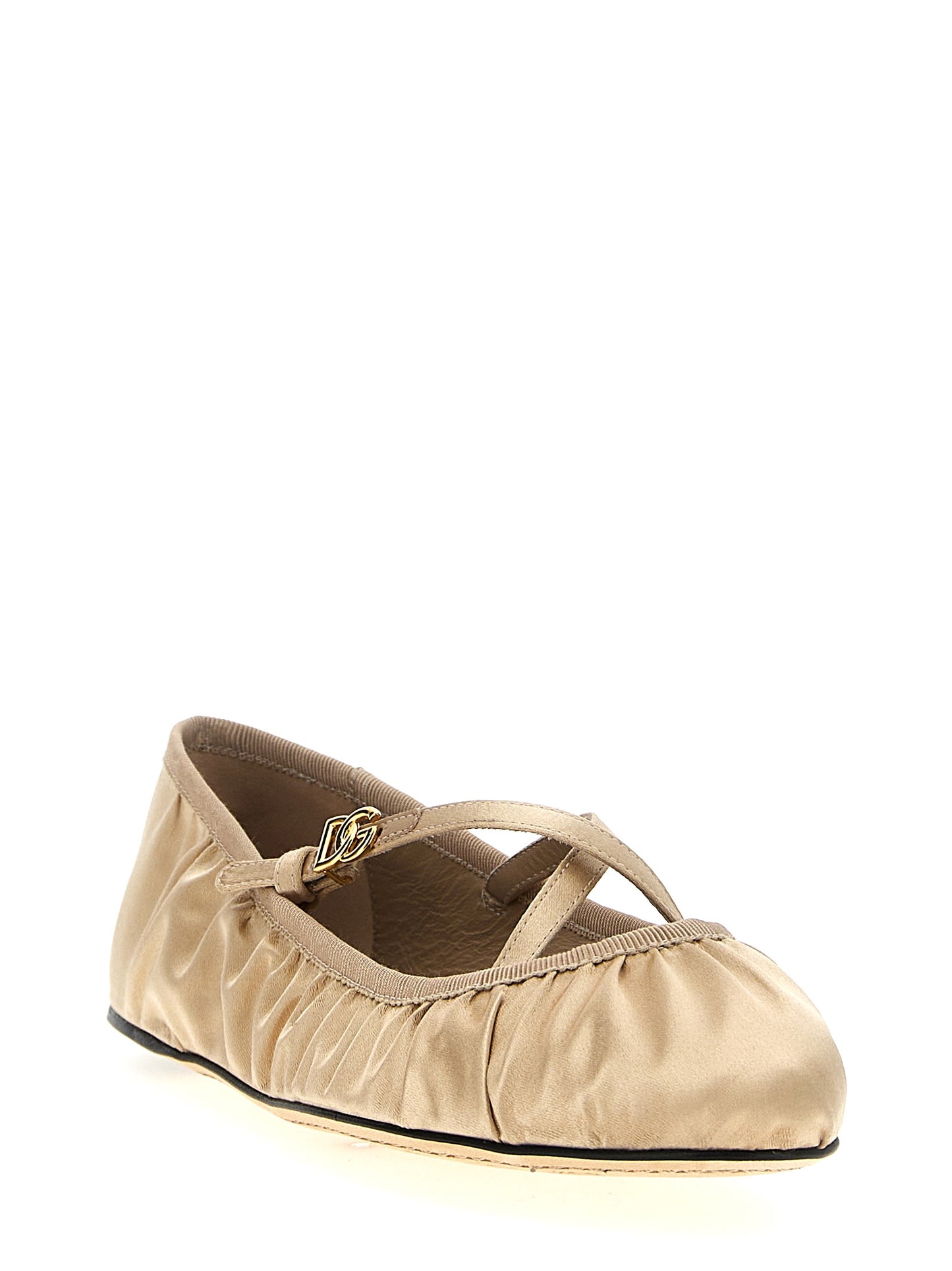 Dolce & Gabbana Vally Ballet Flats – Beige Satin