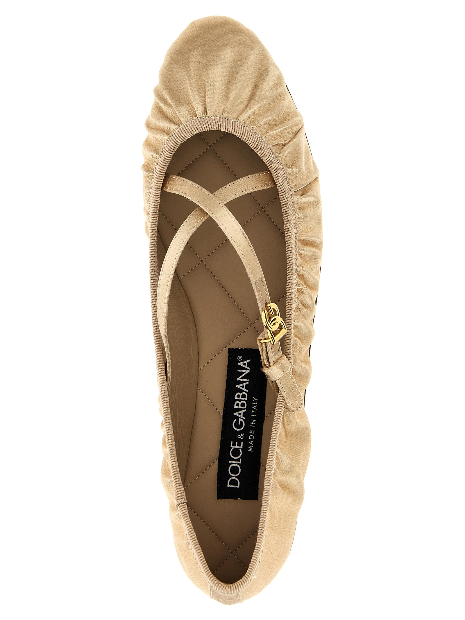 Dolce & Gabbana Vally Ballet Flats – Beige Satin