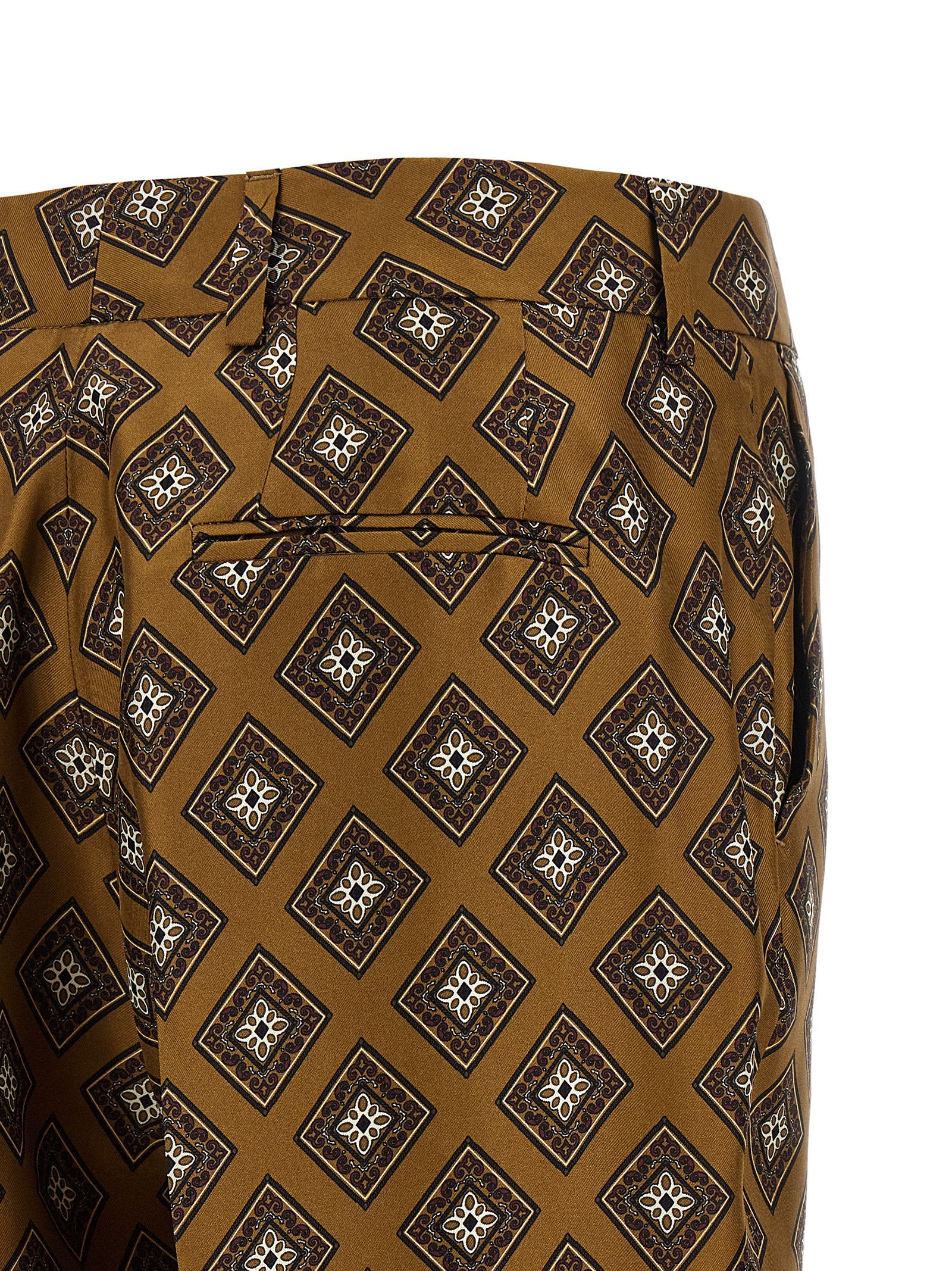 Alberto Biani Tie‑Print Trousers — Silk Flared Pants
