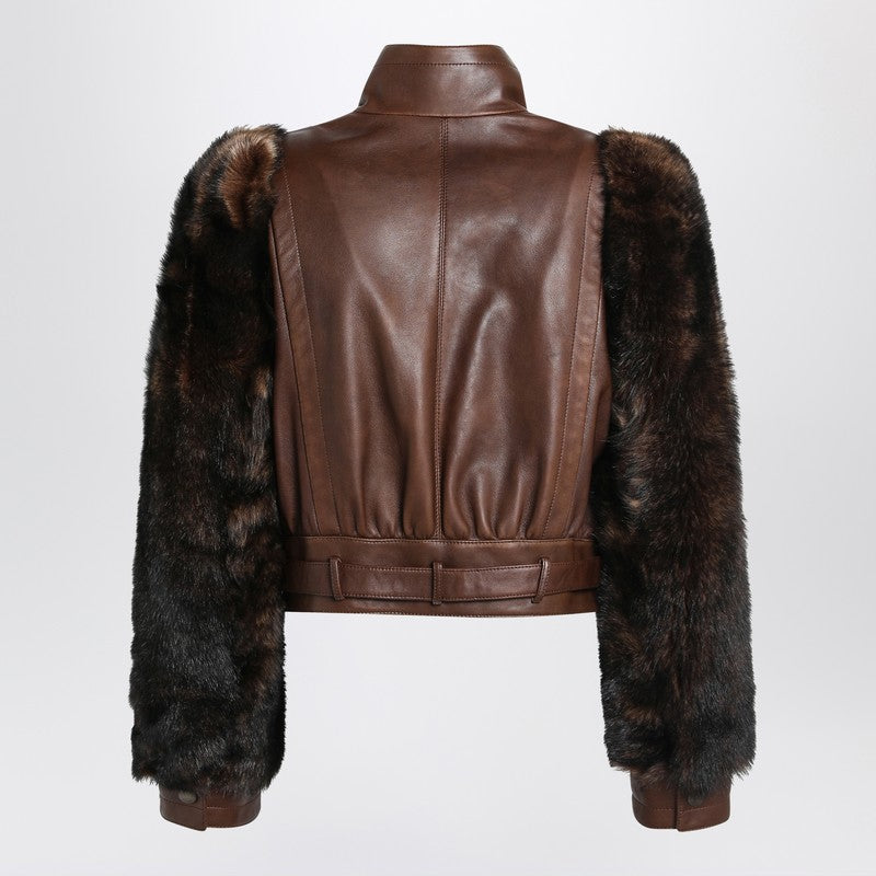 Chloé Brown cropped leather and shearling jacket