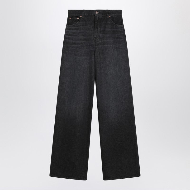 Chloé Loose black washed jeans with leather detail