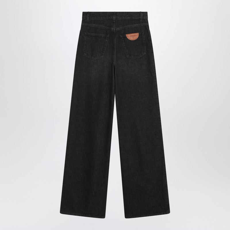 Chloé Loose black washed jeans with leather detail