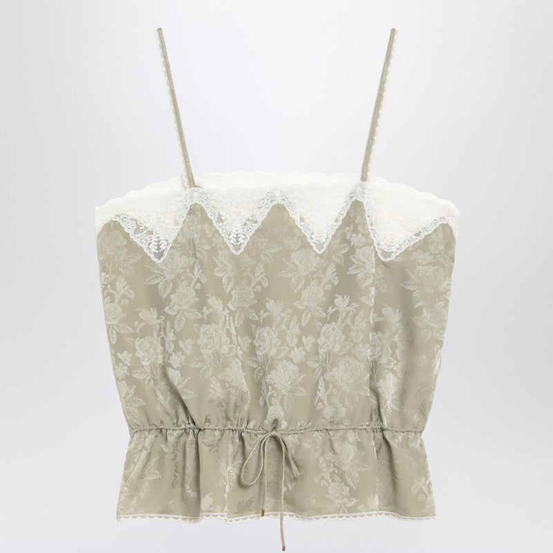 Chloé Top en jacquard de soie vert clair avec roses