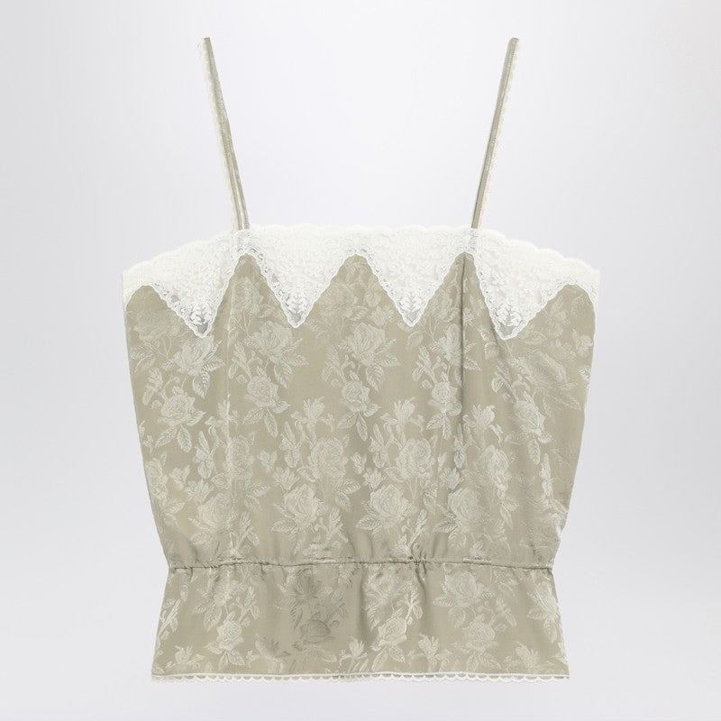 Chloé Top en jacquard de soie vert clair avec roses