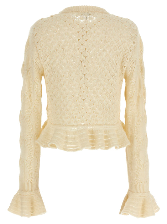 ChloÉ Pointelle Cardigan Knitwear — Slim Fit Crop Ruffle