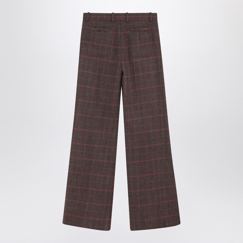 Chloé Brown flared checkered wool trousers
