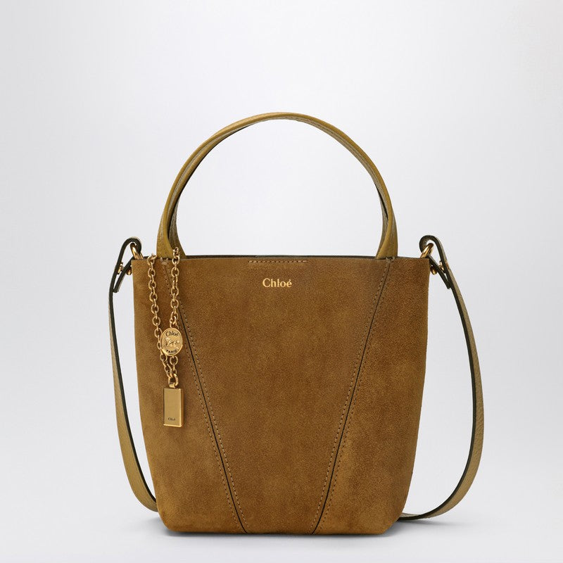 Chloé Small Spin tote bag in beige khaki suede