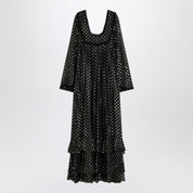 Robe longue noire Chloé en soie avec détails volantés