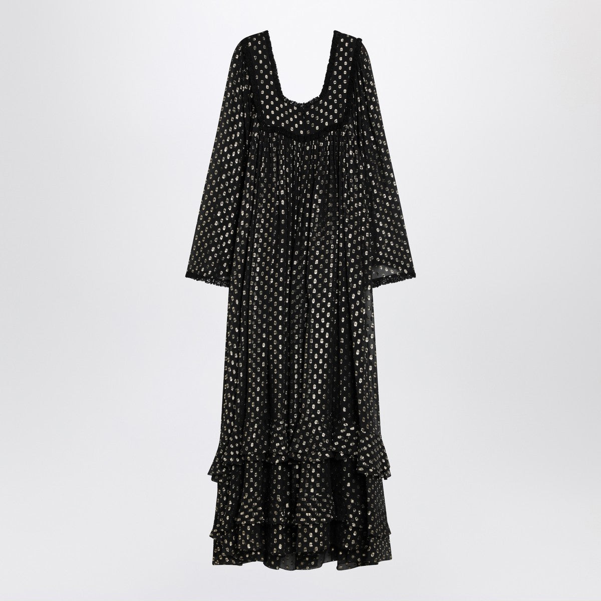 Robe longue noire Chloé en soie avec détails volantés