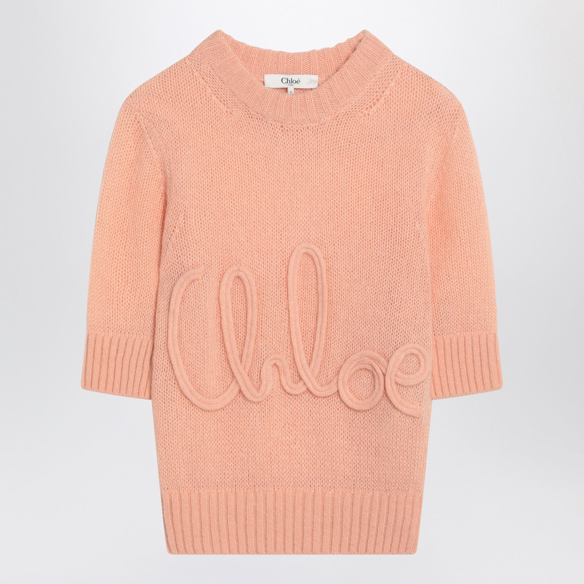 Chloé Peach-colored top with logo embroidery in alpaca silk