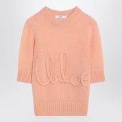 Chloé Peach-colored top with logo embroidery in alpaca silk