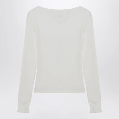 Chloé White Henley cotton jersey top