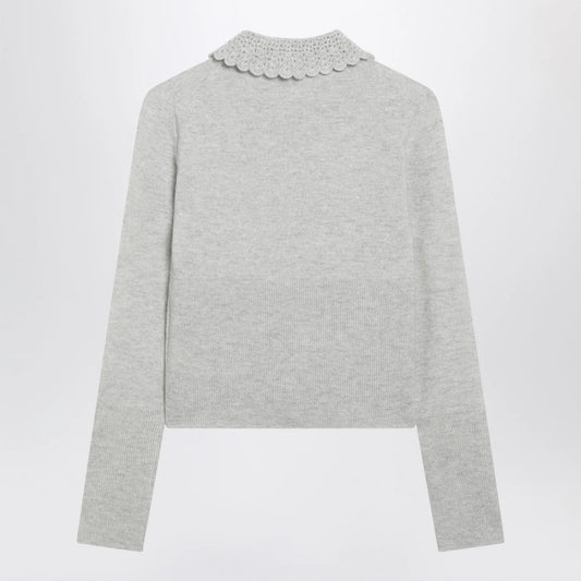 Chloé Light Grey Wool Cardigan – Logo Knitwear