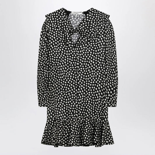 Chloé Black silk jacquard mini dress with polka dot print