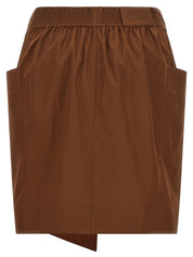 Chloé Sheath Skirt — Midi Cotton Poplin (Brown)