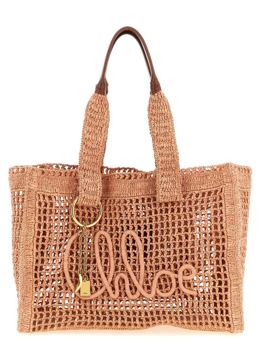 Chloé East‑West Summer Banana Shopper — Pink Raffia