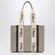 Chloé Woody medium bag in beige canvas