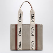 Chloé Woody medium bag in beige canvas