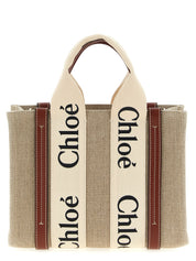 Chloé Shopper Woody Small — Brown Canvas Shoulder Bag