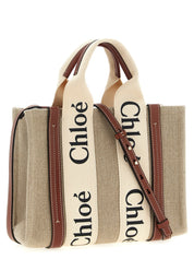 Chloé Shopper Woody Small — Brown Canvas Shoulder Bag