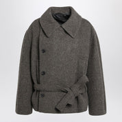 Lemaire Short khaki belted coat in wool blend